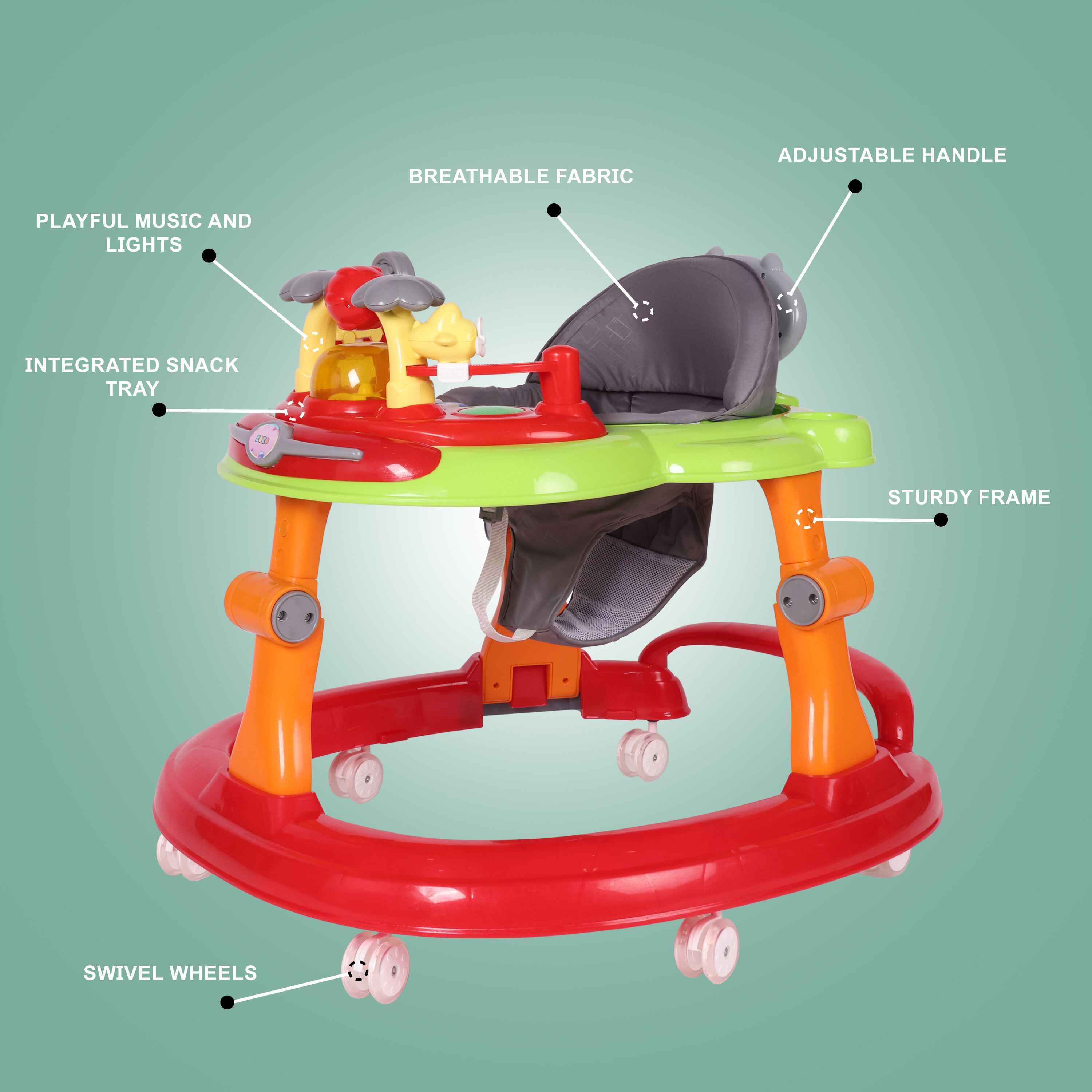 Koko Twita Baby Walker With Push Handle - Red